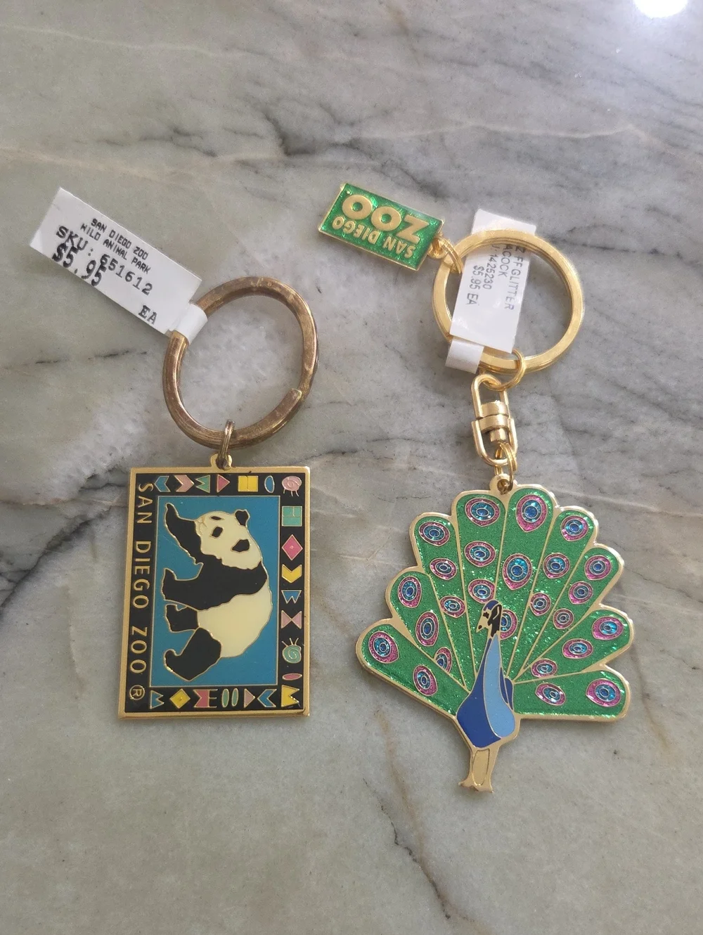 San Diego Zoo Green Peacock & Panda Keychain Set